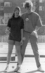 Virginia Knight and Scott Moore share a five ball bounce at the Sweet Sixteen Festival.