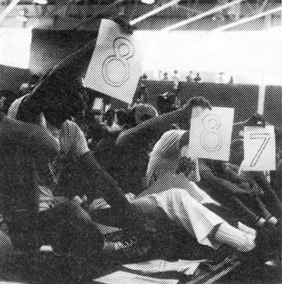 Under the guidance of Garbo, championships director, eight judges ranked jugglers according to their technical and performing ability. Despite misgivings about the whole idea by some contestants and frequent, mysterious pow-wows by the judges, the system recognized talent and rewarded the best.