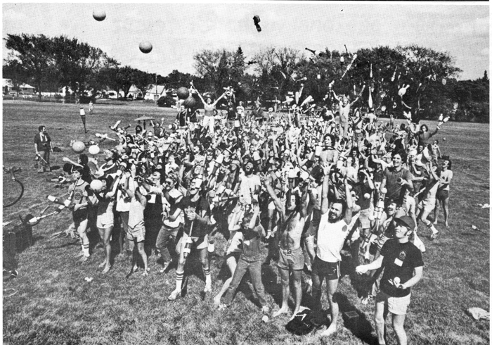Big Toss-up for a Life magazine photographer during the Fargo Convention in 1980 (photo by Roger Dollarhide).
