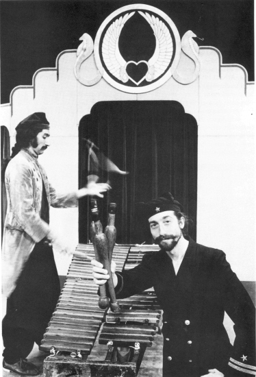 Use these and do that... Howard Patterson shows custom-made marimba bangers as Paul Magid taps out a tune.