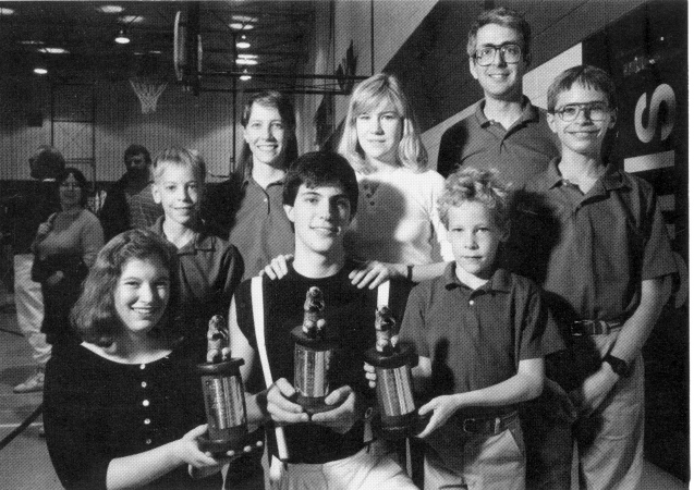 Groundhog Day trophy winners (l-r, holding trophies) Cindy Marvell, John Nations, Will Howard. (l-r, standing behind) Steve Howard, Joyce Howard, Caroline Metash, Andy Howard and Dan Howard. 