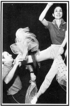 Garbo gives the author, Joy Held, a lesson in scarf juggling.
