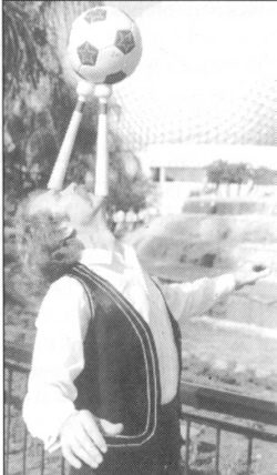 Barnaby performs the "Transfer Trick" in which the ball is transferred from stick on chin to stick on forehead.