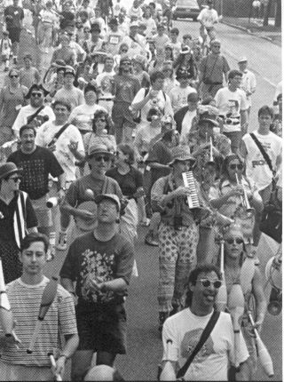 Jugglers parade down main street in Burlington toward a Saturday afternoon of games on Church Street Marketplace.  (Bill Giduz photo)