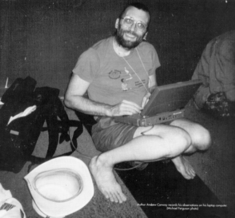 Author Andrew Conway records his observations on his laptop computer (Michael Ferguson photo)